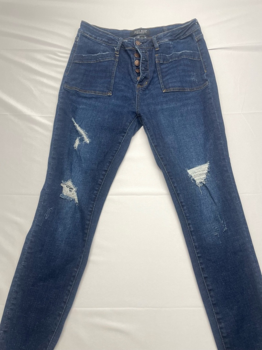 Judy Blue Dark Blue Distressed Skinny Jeans Button Fly Size 13/31